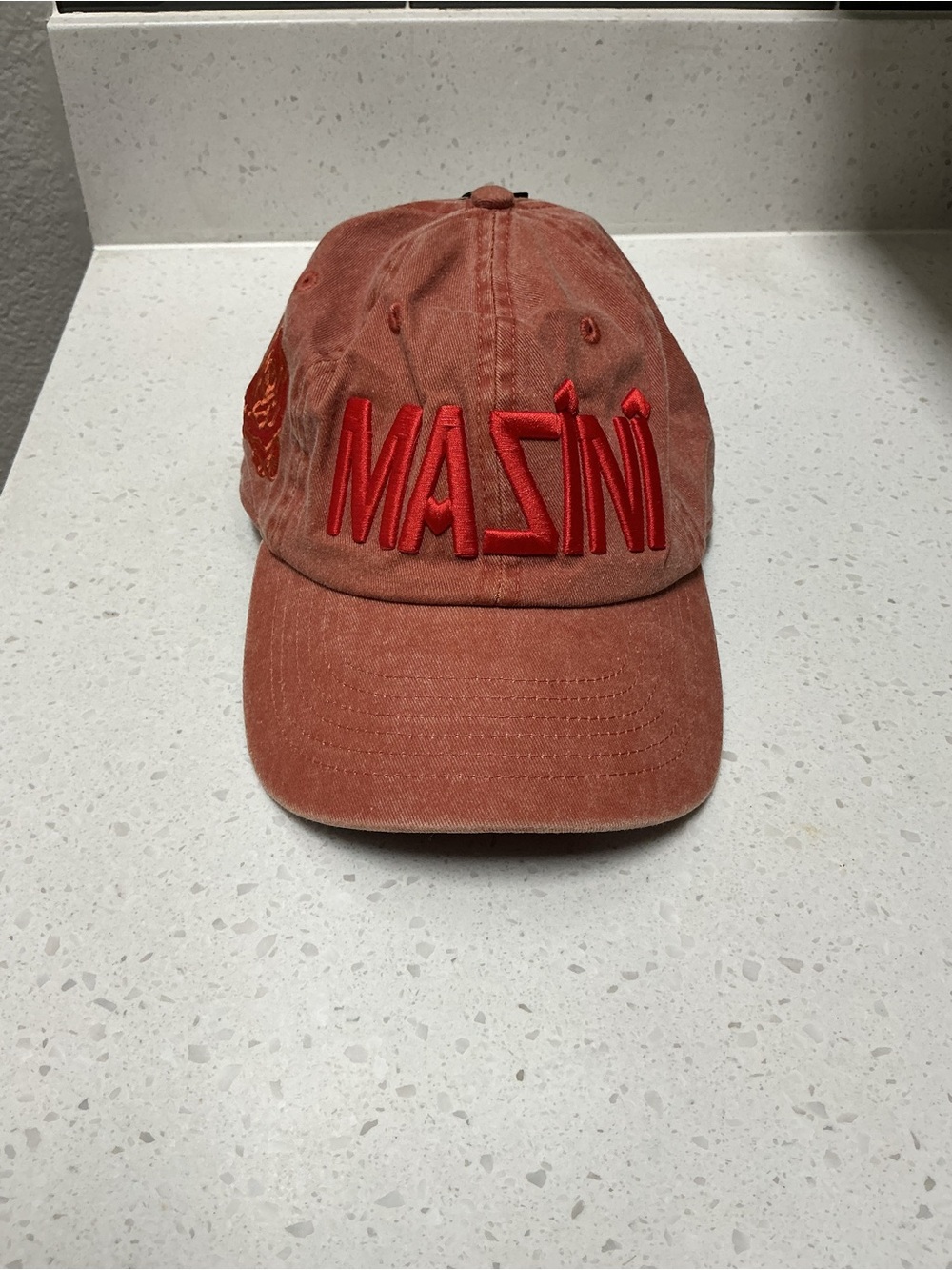 Massini Distressed Rust-Red Cotton Logo Cap